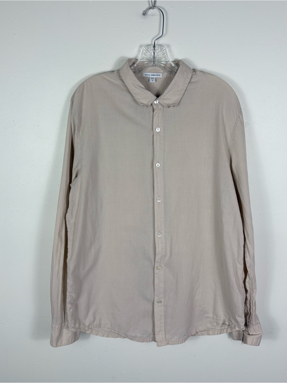 James Perse Standard Shirt Men's 3 Large Beige Lightweight